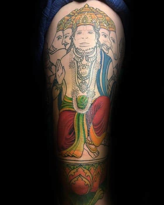 Hanuman Mens Tattoo Designs Hinduism Themed Thigh Sleeve