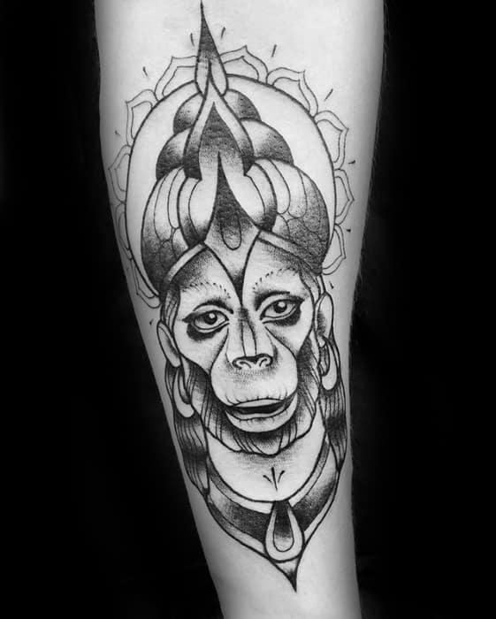 Hanuman Mens Tattoo Ideas Black And Grey Ink Inner Forearm