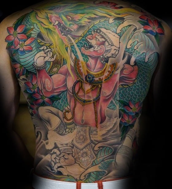 Hanuman Tattoos For Gentlemen Colorful Full Back Design