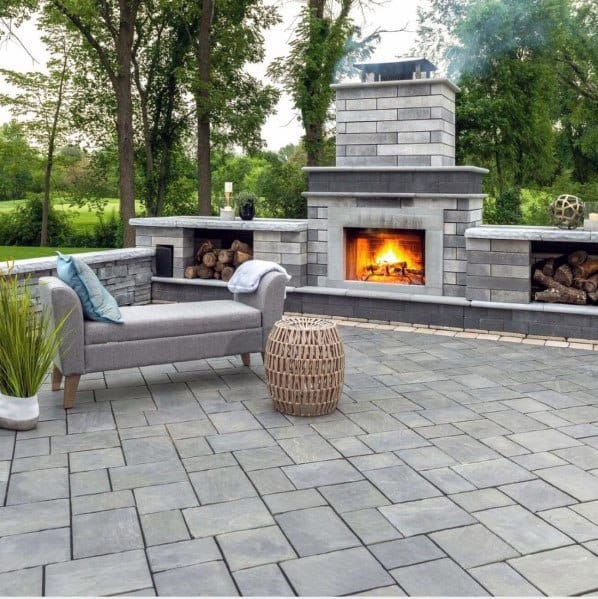 Hardscape Fireplace Grey Stone Paver Patio Home Designs
