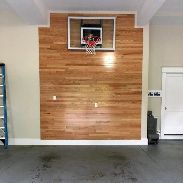 Hardwood Home Ideas Garage Walls With Basketball Hoop Mounted