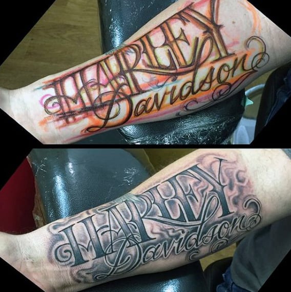 Harley Davidson Mens Inner Forearm Lettering Tattoos