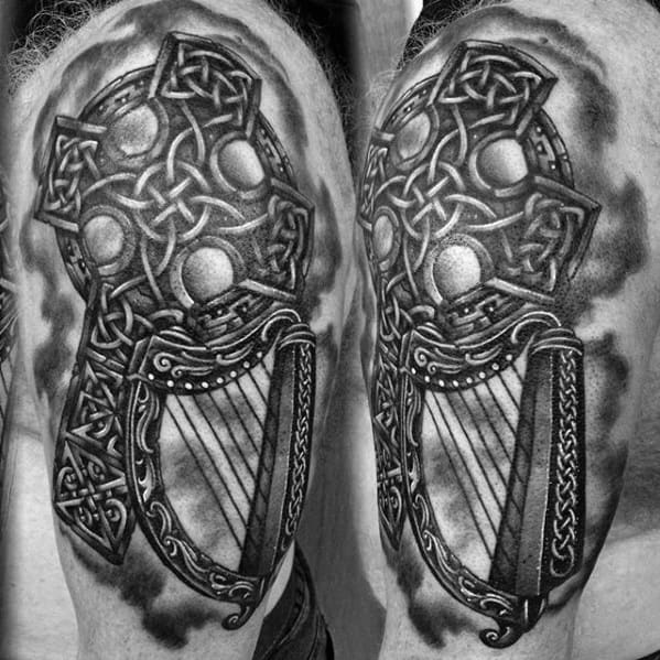 Harp Male Tattoo Designs Celtic Knot Cross Arm