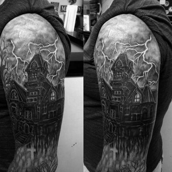 Haunted House Tattoo Ideas For Males
