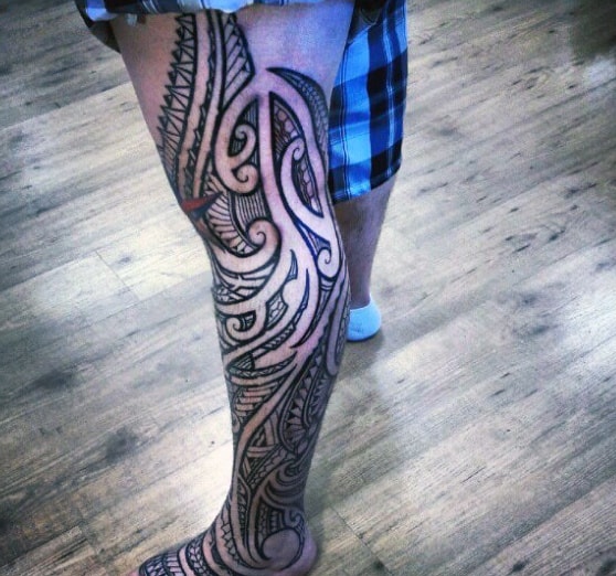 Hawaiian Leg Sleeve Tattoo For Men