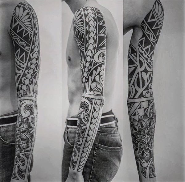 Hawaiian Male Unique Full Sleeve Tribal Tattoos