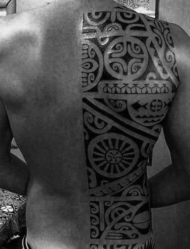 Hawaiian Mens Half Back Side Tattoo Designs