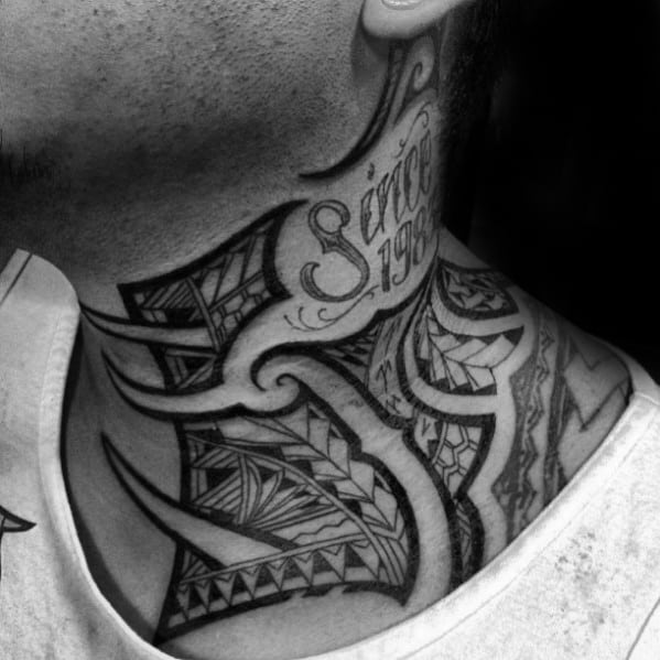 Hawaiian Negative Space Tribal Neck Mens Tattoo Designs