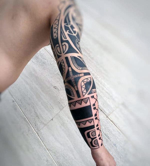 Hawaiian Sleeve And Forearm Male Tribal Tattoos