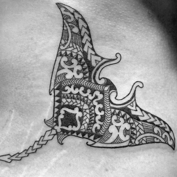 Hawaiian Tribal Back Manta Ray Guys Tattoos