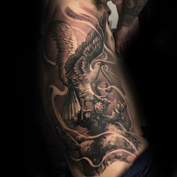 Hawk Rib Cage Black Ink Male Tattoos