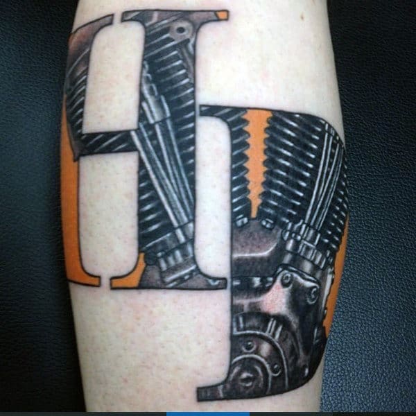 Hd Mens Harley Davidson Tattoo With Engine Design