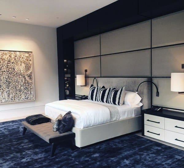 luxury bedroom headboard white cabinet ottoman wall art