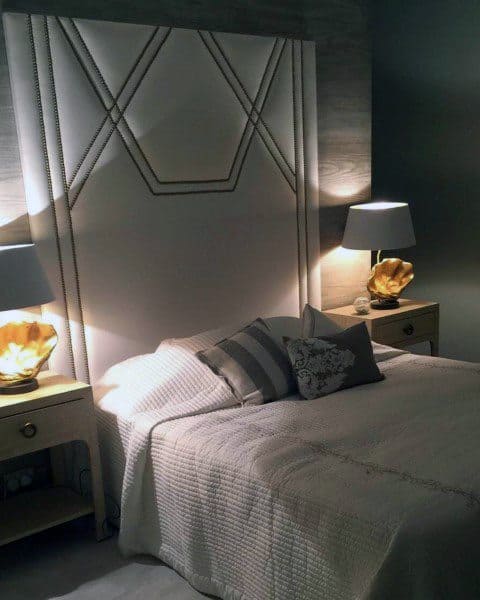 white pattern headboard bedroom 