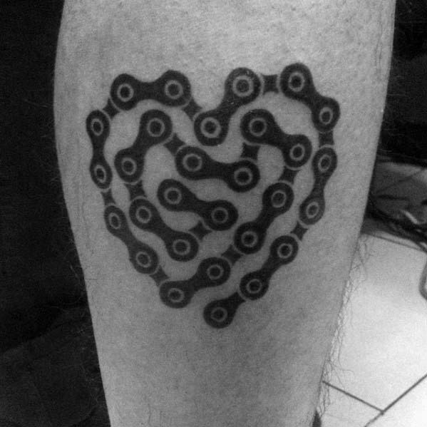 Heart Chain Design Guys Bmx Leg Tattoos