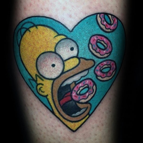 Heart Doughnut Homer Simpson Small Leg Tattoos For Men
