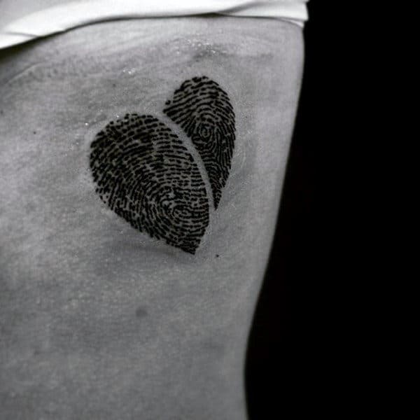 Heart Fingerprint Guys Rib Cage Side Tattoo