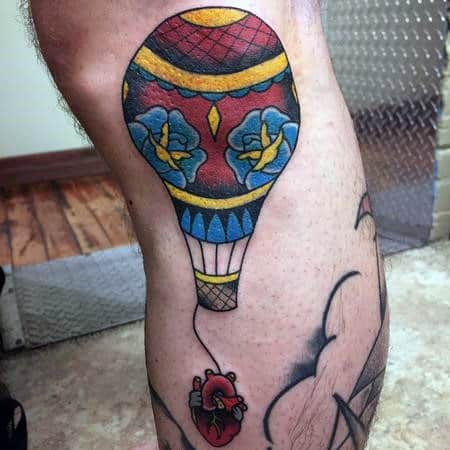Heart Hot Air Balloon Mens Leg Tattoo Ideas