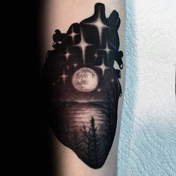 Heart Silhouette Mens Moon Tattoo