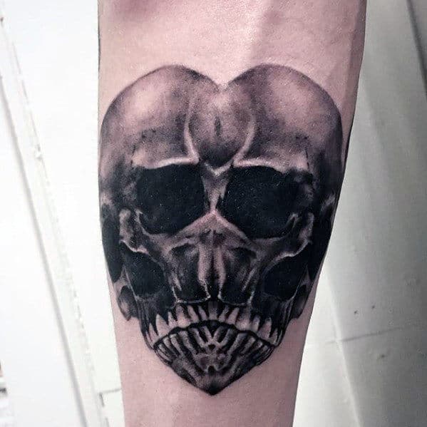 Heart Skull Guys Small Inner Forearm Tattoo