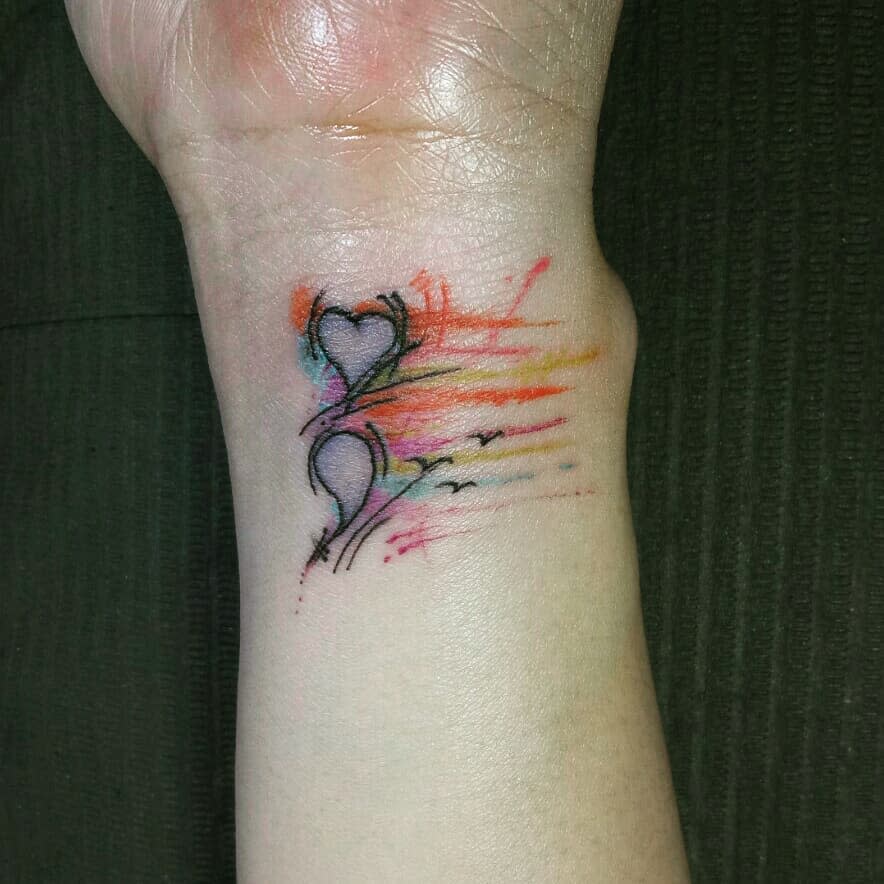Heart Watercolor Highlights Semicolon Tattoo