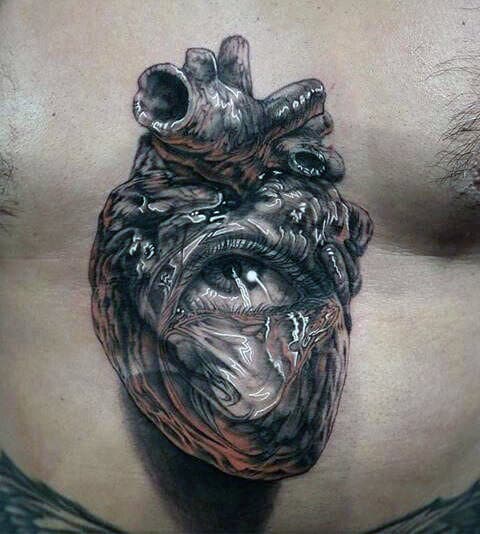 Heart With Eye 3d Mens Badass Realistic Chest Tattoo