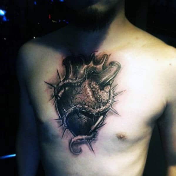 Heart With Thorns Guys Cool Chest 3d Tattoo Designs