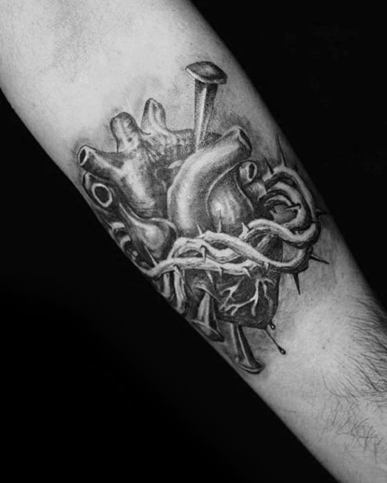 Heart With Thorns Guys Creative Forearm Tattoos