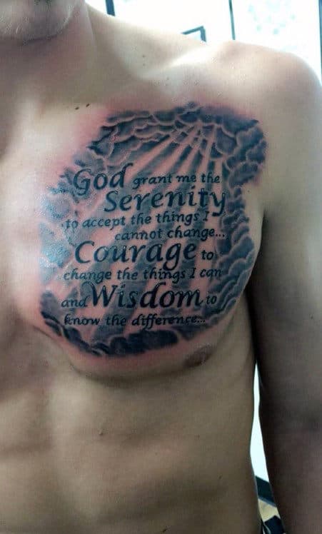 Prayer Quote Chest Tattoos For Men