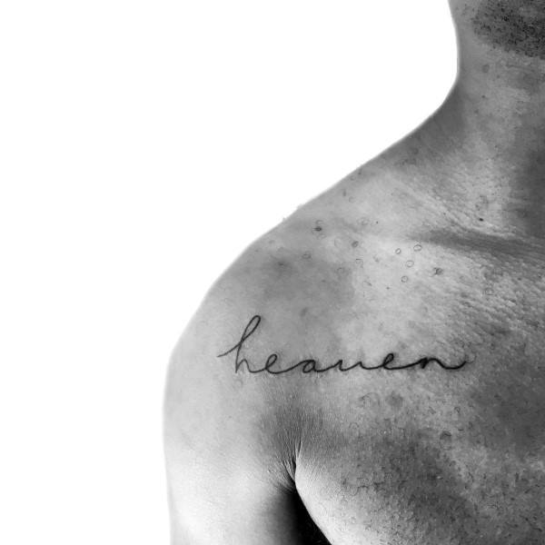 Heaven Script Cursive Mens Word Tattoo On Chest