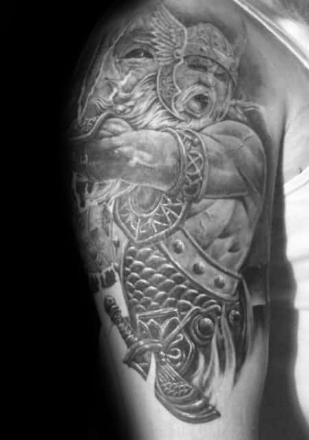 Heavily Shaded Odin Arm Tattoo Design Inspiration For Guys