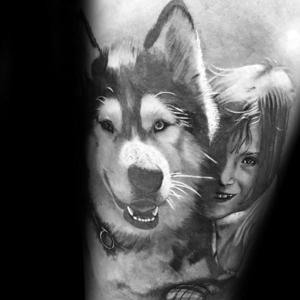 Heavily Shaded Realistic Husky Tattoos For Men