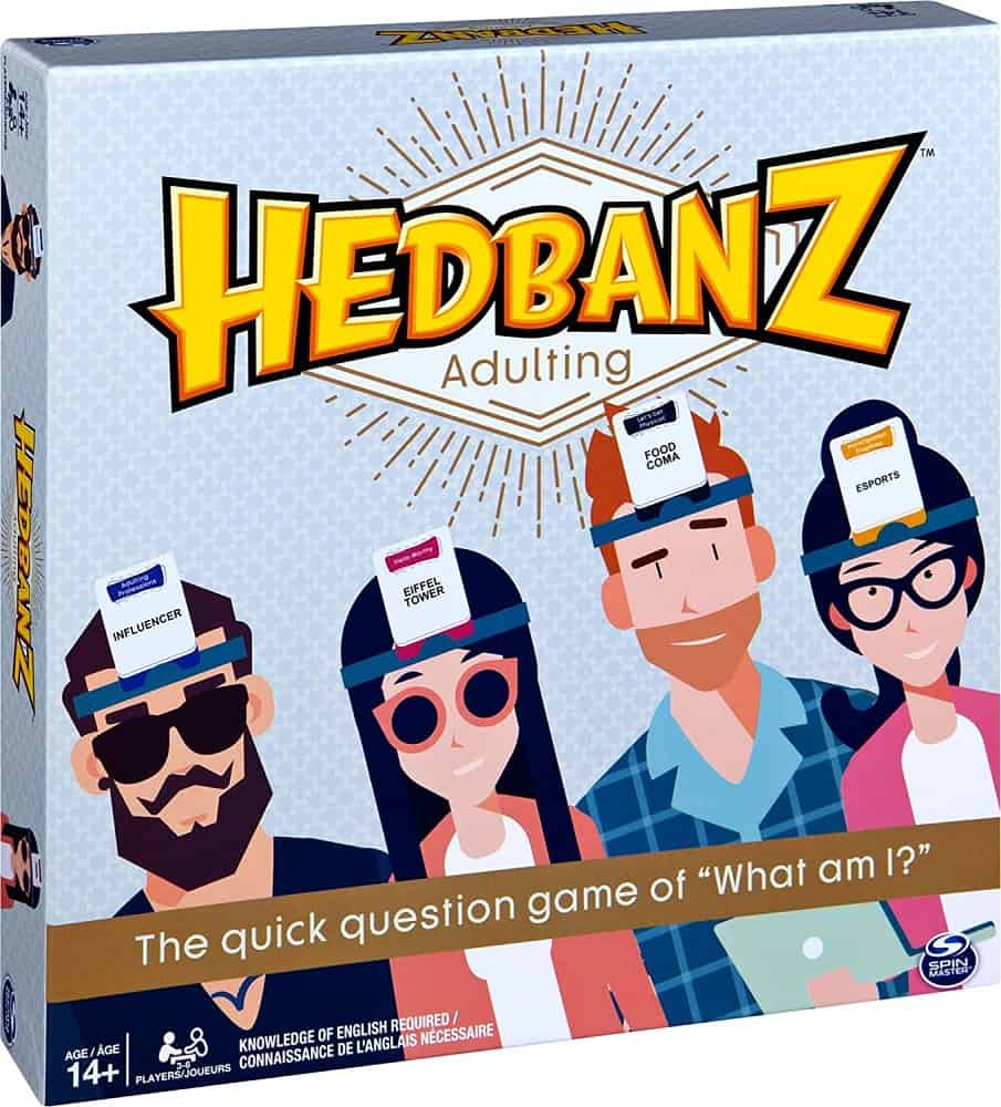 hedbanz adulting, hilarious party game of guessing and charades for millennials