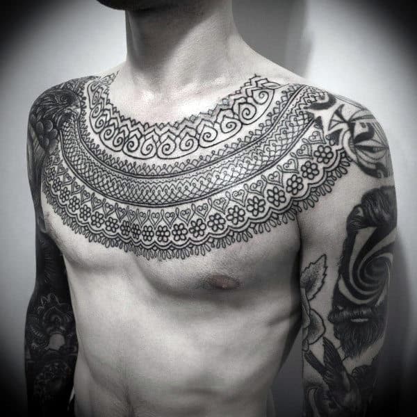 Henna Collar Bone Male Tattoos With Black Ink