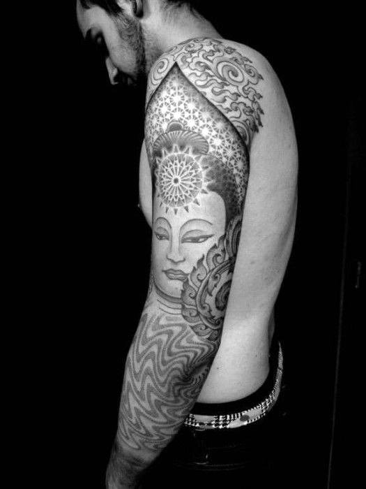 Henned Patterned Buddhism Tattoo Full Sleeve For Men