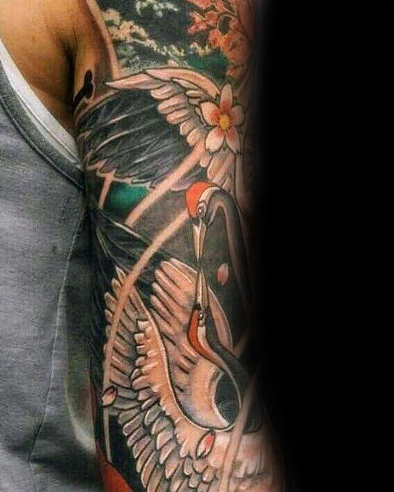 Heron Bird Guys Tattoo Ideas Japnese Sleeve