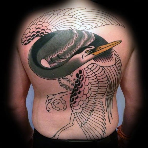 Heron Full Back Traditional Tattoo Designs On Gentleman