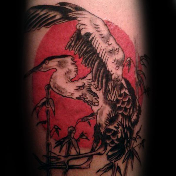 Heron Guys Tattoo Designs With Red Un On Forearm