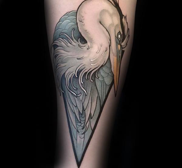 Heron Male Bird Inner Forearm Tattoo