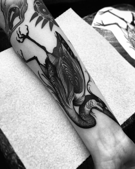Heron Tattoo Designs For Men On Inner Forearm