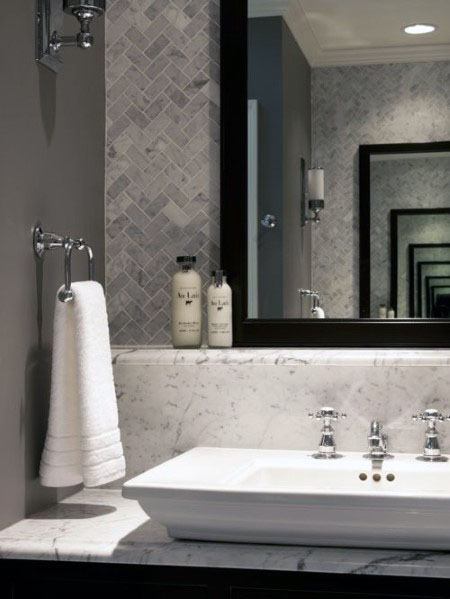 Herringbone Contemporary Bathroom Backsplash Tile Ideas