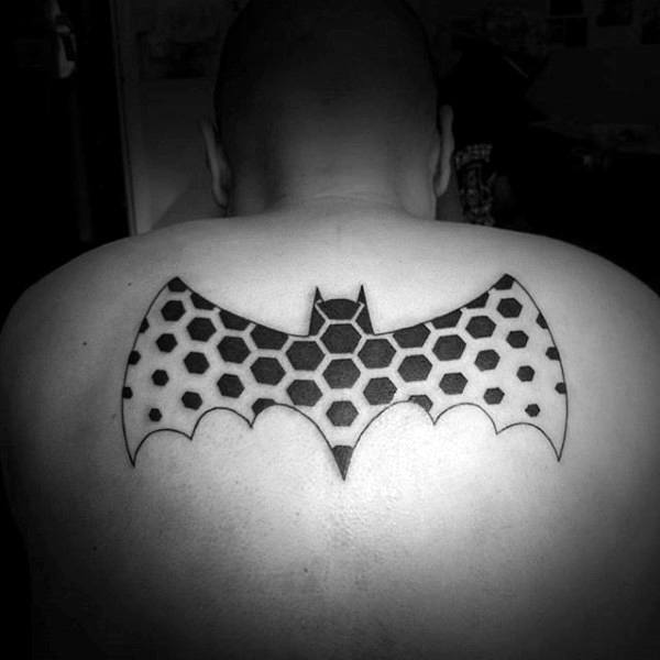 Hexagon Pattern Batman Symbol Male Geometric Back Tattoos