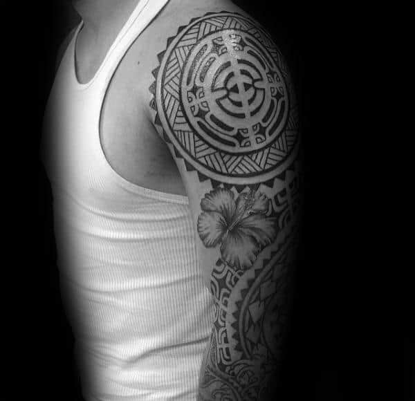 hibiscus-flower-hawaiian-tattoos-for-men-sleeve-design
