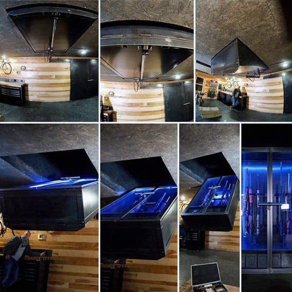 Hidden Gun Room Design With Drop Down Safe From Ceiling