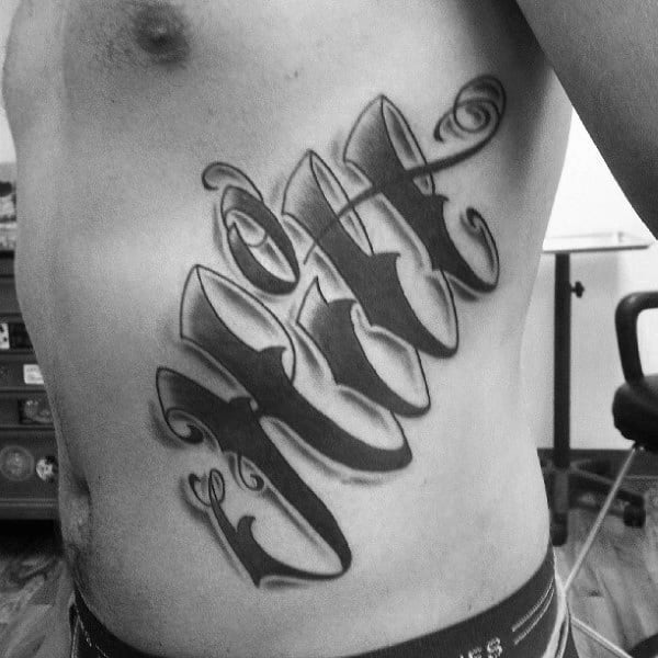 Hill Last Name Script Guys Rib Cage Side Of Body Tattoo