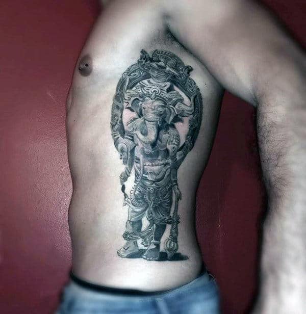 Hindu God Ganesh Guys Rib Cage Side Tattoo
