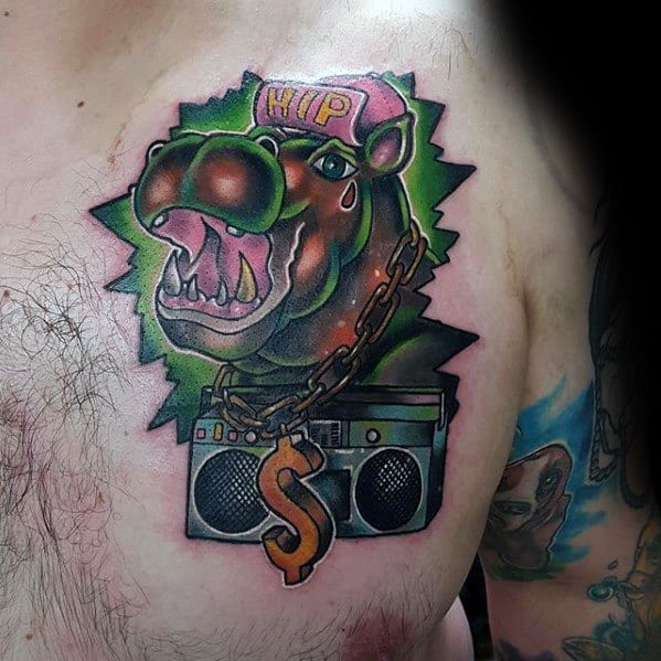 Hippo Guys Hip Hop Themed Chest Tattoo Designs