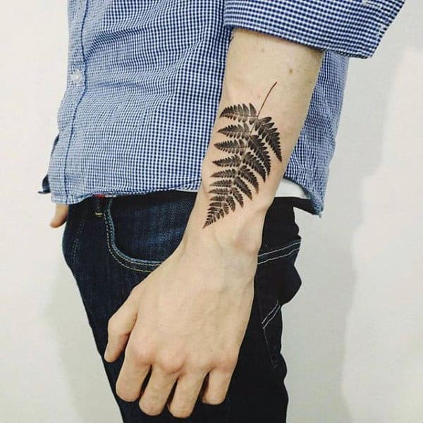 Hipster Fern Mens Lower Outer Forearm Tattoo Designs