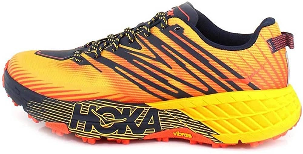 hoka one one mens speedgoat 4 trail runner in yellow color