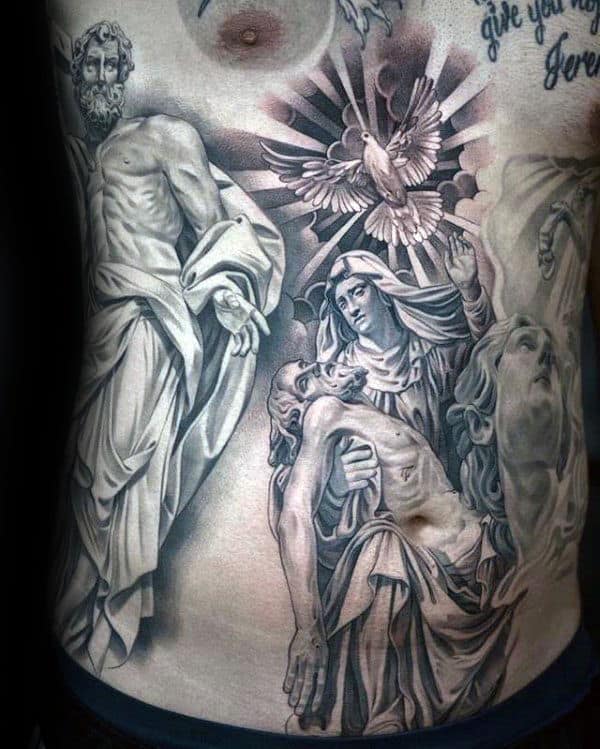Holy Spirit Virgin Mary Mens Stomach Tattoo
